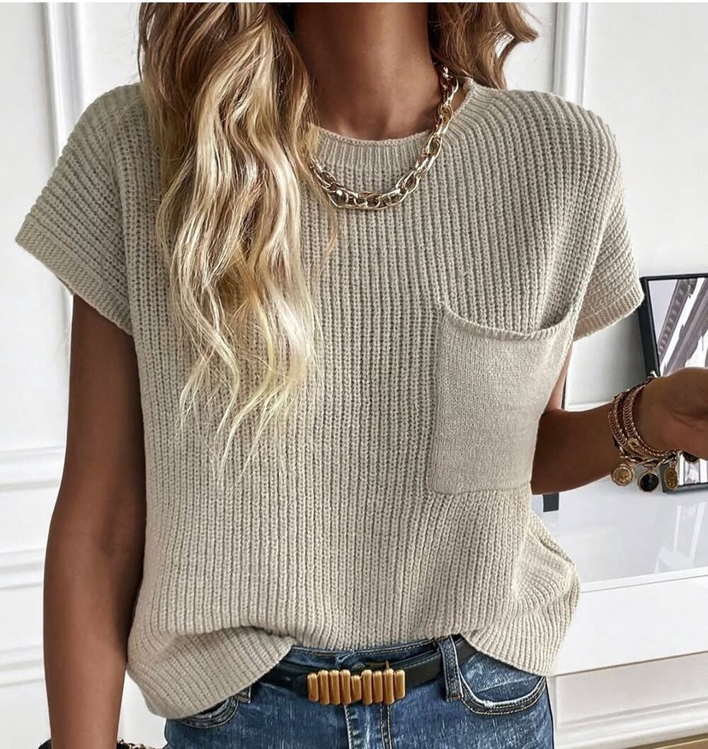 Women's Cap Sleeve Summer Cropped Top Loose Fit Knit Crew Neck